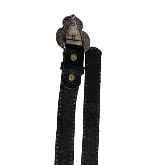 Cache bejeweled buckle, cowgirl belt, black leather studded, sz S, EUC vintage - Picture 8 of 13